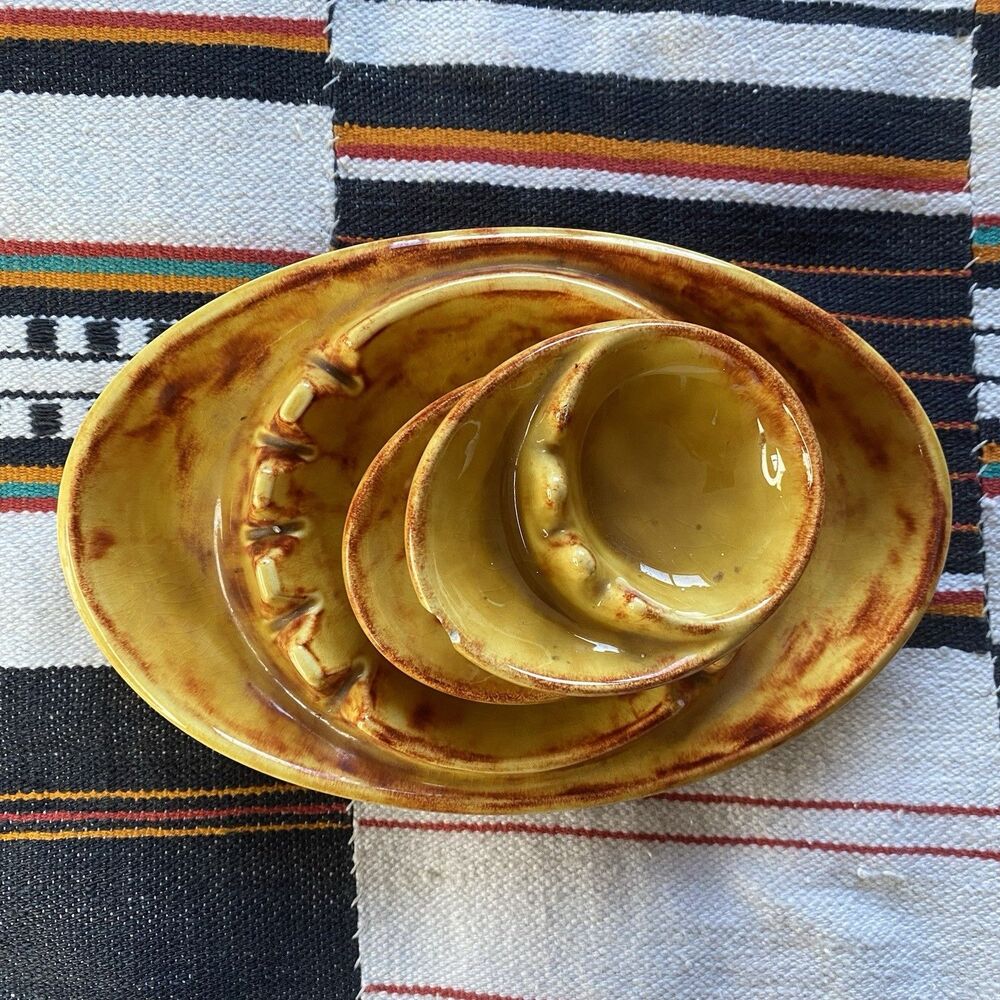Vintage 1960’s Ashtray Set Of 3! Psychedelic. Boho. Glazed Pottery. Hippie. - Picture 11 of 11